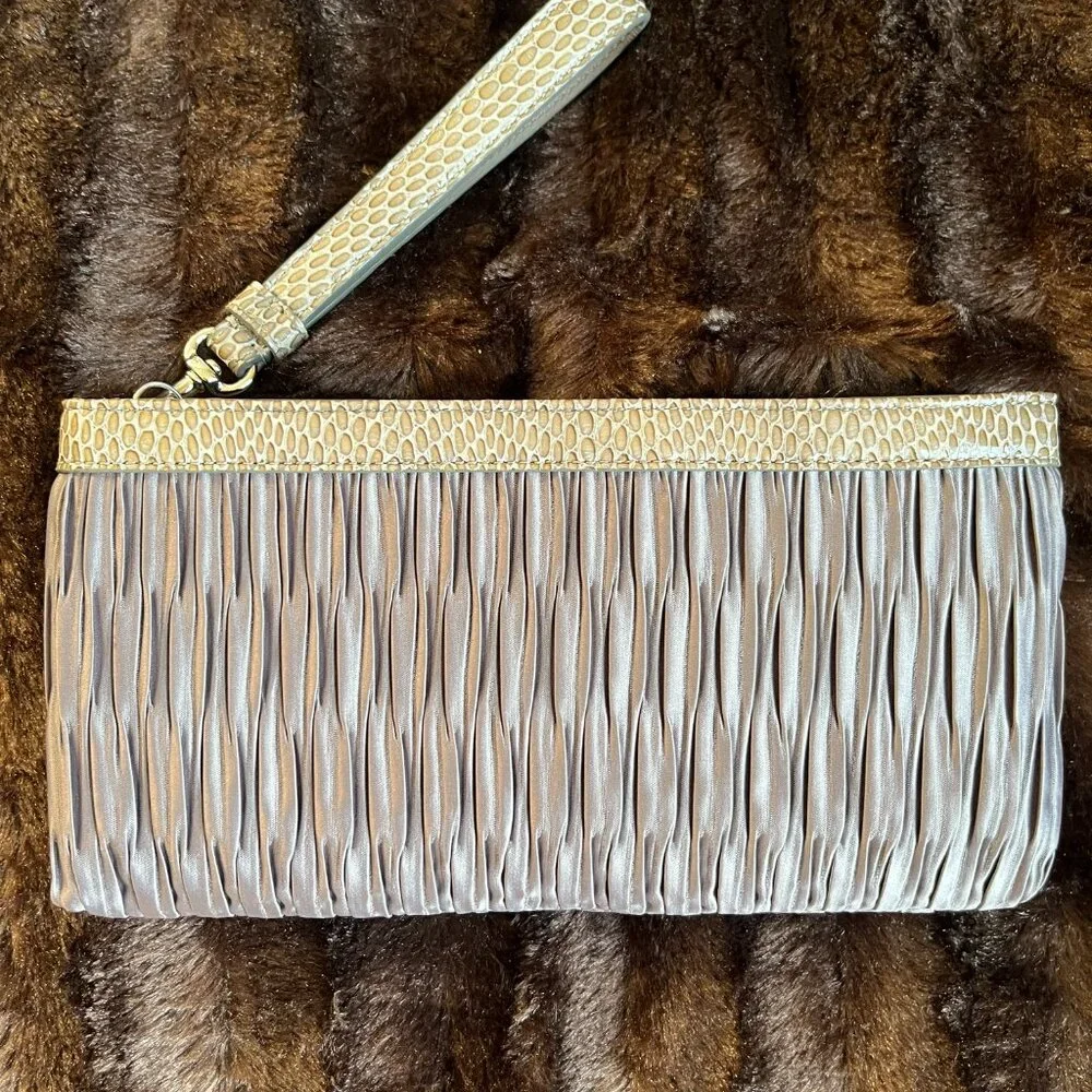 Coach Clutch Evening Elegant Chic Satin W/Leather Python Print Quiet Luxury EUC